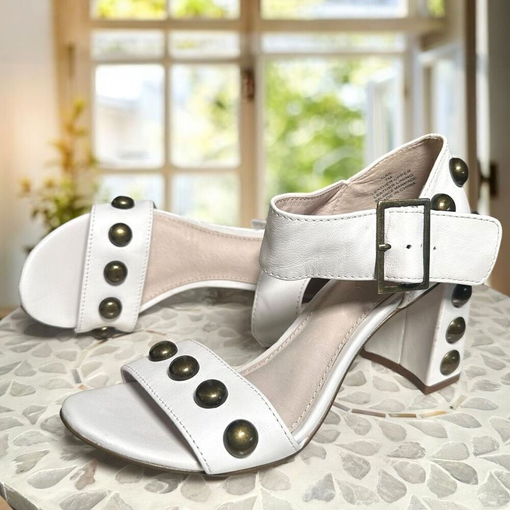 NWT Cecelia New York “Gail” Stud Embellished Sandals Heel – Alabaster White Size